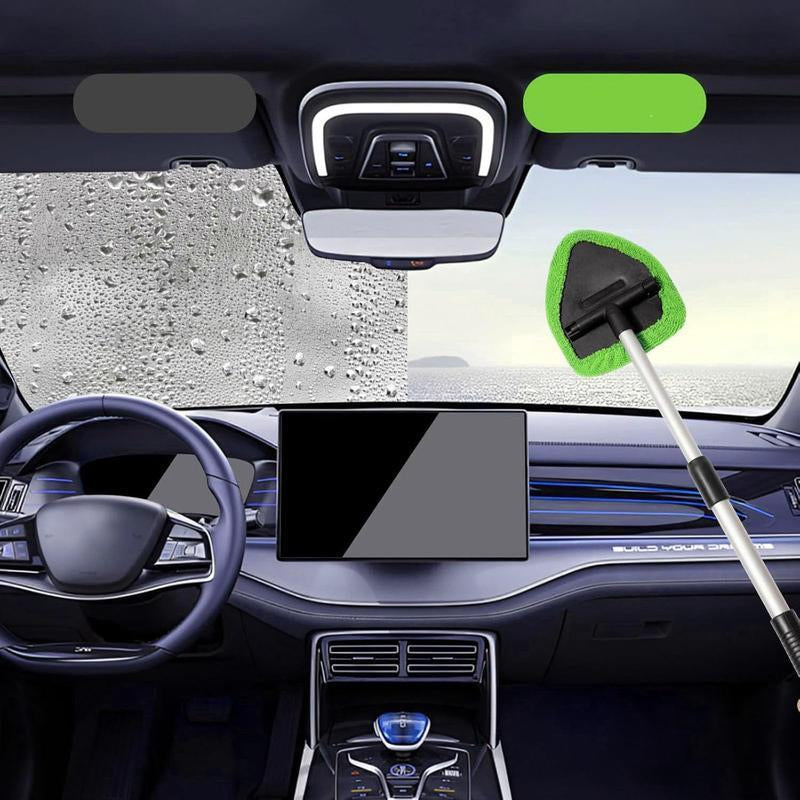 Windshield Cleaning Tool, Car Window Cleaner Windshield Cleaner with 3 Reusable and Washable Microfiber Pads and Extendable Handle Auto inside Glass Wiper