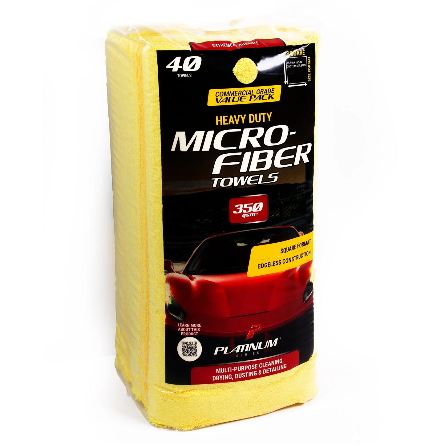 (2 Pack) Heavy Duty Multi-Purpose Microfiber Detailing Towel, 40 Pack, Yellow