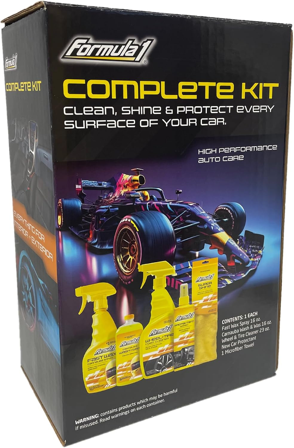 Complete Car Detailing Kit - Clean & Protect Every Surface, Includes Car Wash and Wax, Wheel Cleaner, Interior Spray and Microfiber Towel (5 Piece Bundle)