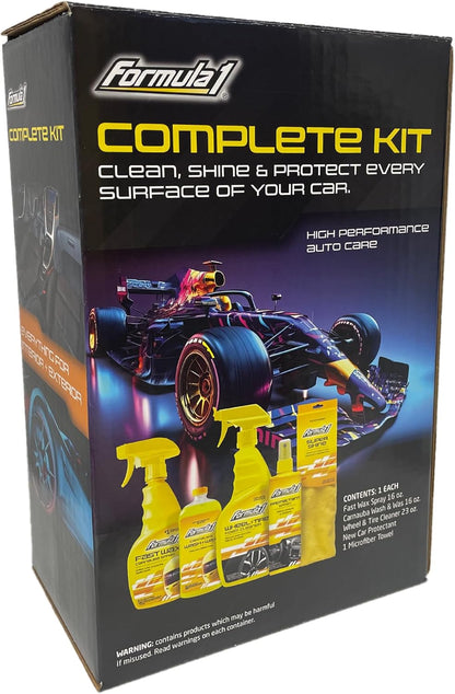 Complete Car Detailing Kit - Clean & Protect Every Surface, Includes Car Wash and Wax, Wheel Cleaner, Interior Spray and Microfiber Towel (5 Piece Bundle)