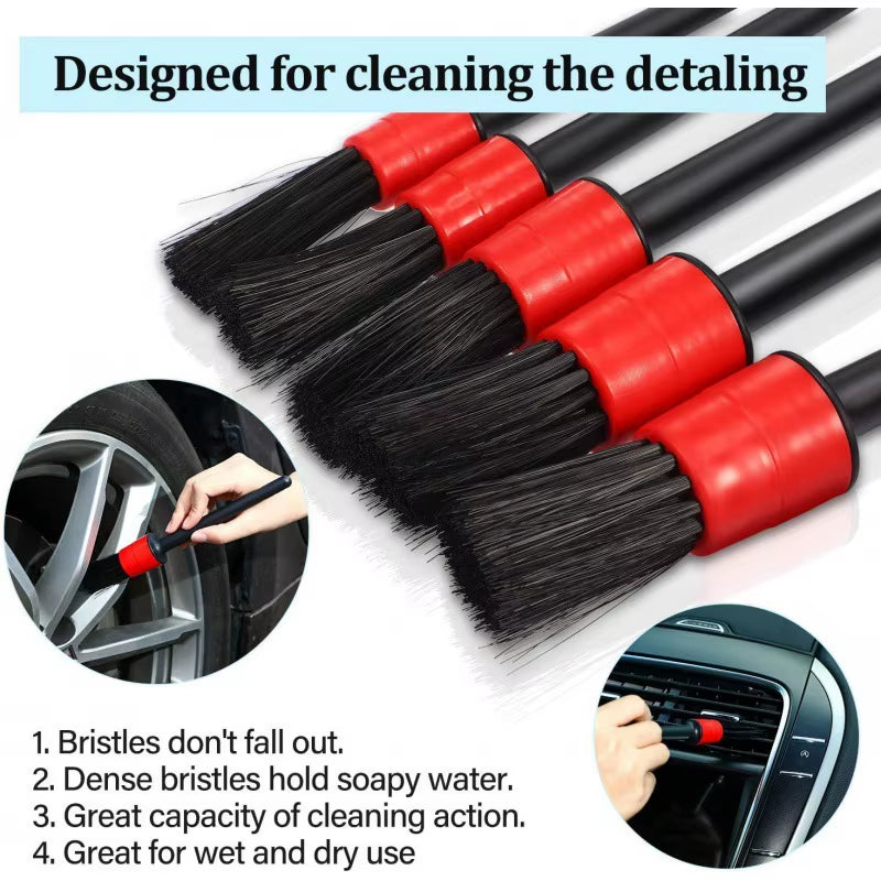 5Pcs Car Cleaning Brush Kit Automotive Detail Brushes for Car Interior Detailing Brush Set Wheel Rims Clean Brush Plastic