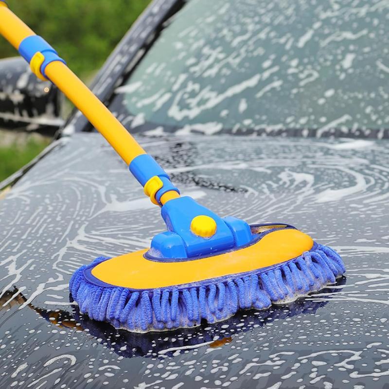 43'' Long Handle Car Wash Mop, 15° Ergonomic Design，Retractable Aluminum Alloy Pole（Durable），Microfiber Car Wash Brush，Avoid Scratching，Suitable for Cars, Trucks, Suvs, Rvs and Home - Car Wash Accessory！Car Washing Kit！Caressentials！Car Lovers Gifts！