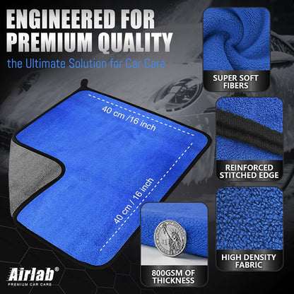 Microfiber Towels for Cars Wash Drying Thick Plush Cleaning Cloth Auto Detailing Super Absorbent for Interior & Exterior Lint Free, Streak Free, 16" X 16", 800 GSM, Pack of 4