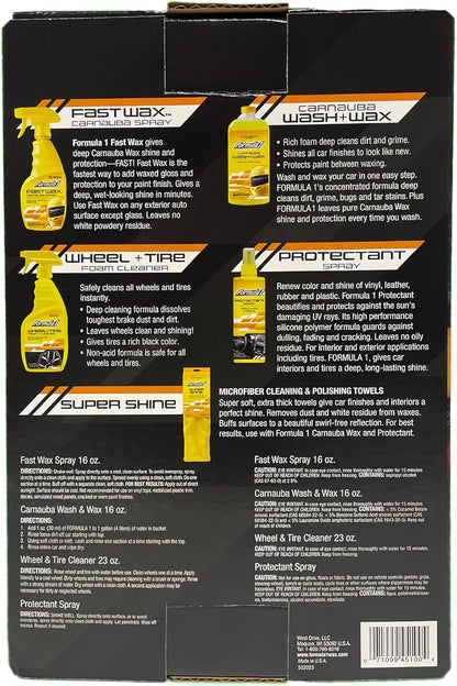 Complete Car Detailing Kit - Clean & Protect Every Surface, Includes Car Wash and Wax, Wheel Cleaner, Interior Spray and Microfiber Towel (5 Piece Bundle)