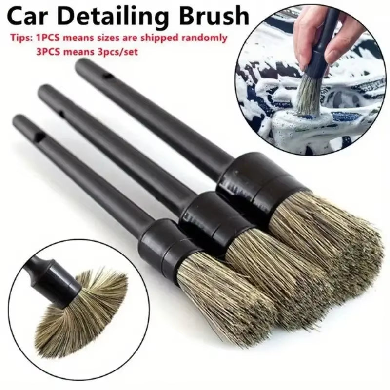 3Pcs Car Exterior Interior Detail Brush Boar Hair Bristle Brushes for Car Cleaning Auto Detail Tools Dashboard Cleaning Brush