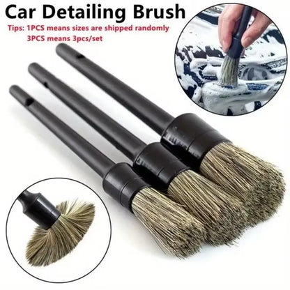 3Pcs Car Exterior Interior Detail Brush Boar Hair Bristle Brushes for Car Cleaning Auto Detail Tools Dashboard Cleaning Brush