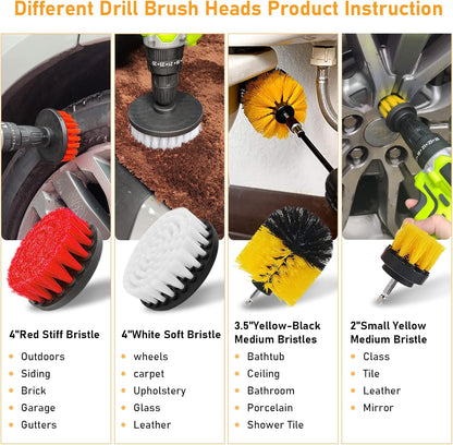 21PCS Car Detailing Drill Brush Kit,Car Detailing Set(Drill Brushes,Windshield Brush,Car Drill Polishing Pads,Scouring Pads,Wash Mitt,Cleaning Gel,Spray Bottle)