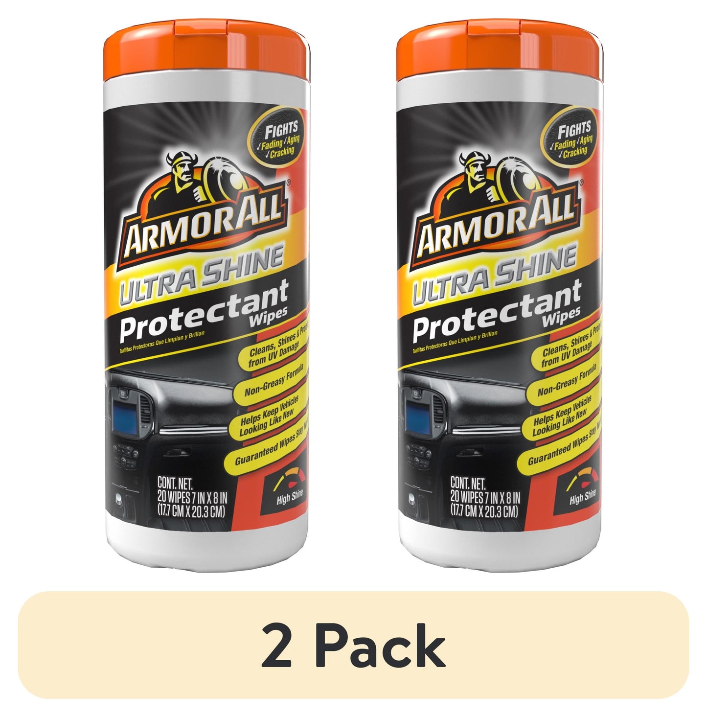 (2 Pack)  Ultra Shine Car Protectant Wipes, High Gloss, Gift for Him, 20 Count