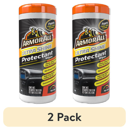 (2 Pack)  Ultra Shine Car Protectant Wipes, High Gloss, Gift for Him, 20 Count