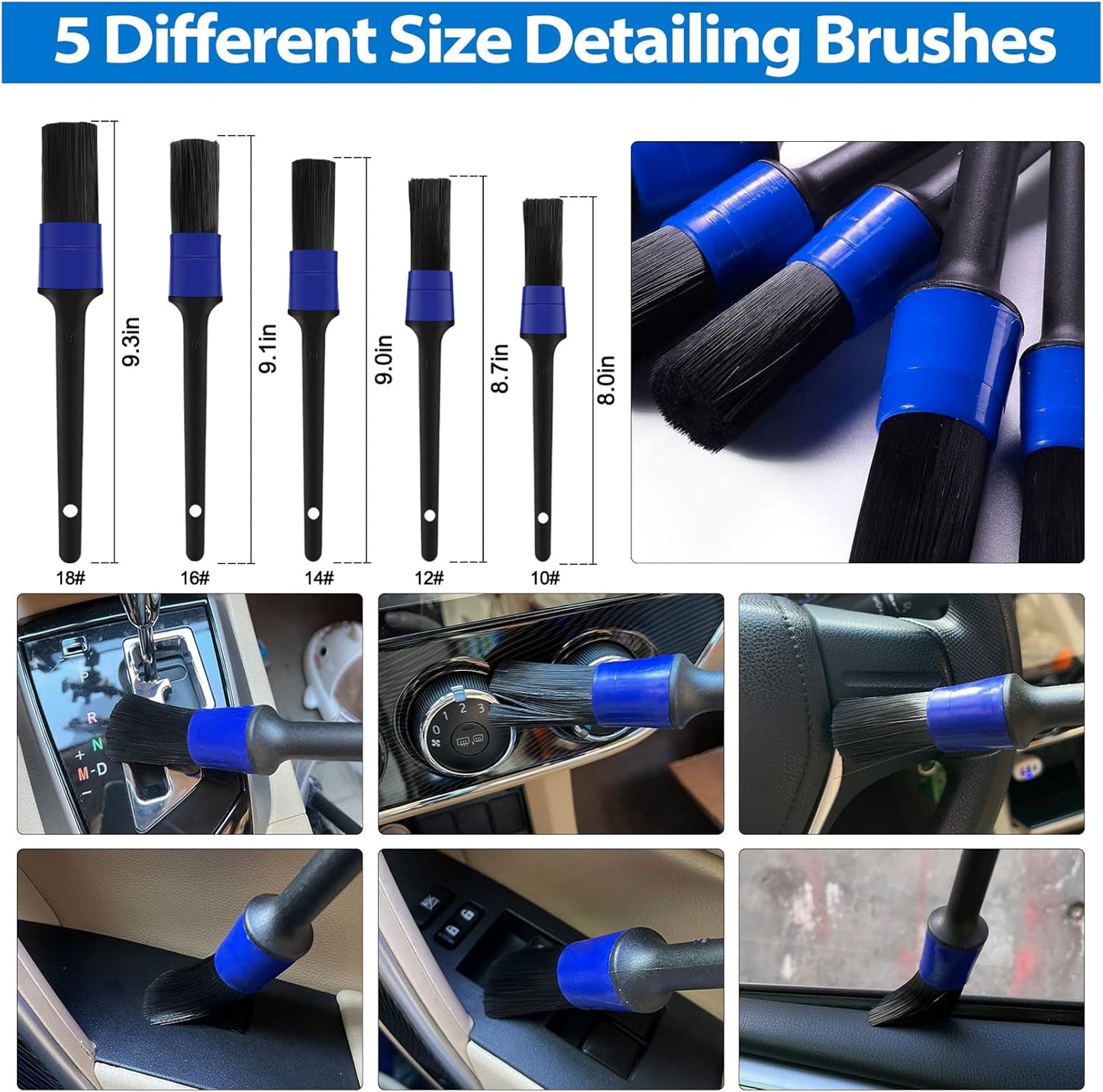 35PCS Car Detailing Brush Kit, Car Exterior Interior Cleaning Detail Brushes Set, House Bathroom Cleaner Tools (Wash Mitt, Towels and Sponge, Windshield Tool, Wheels, Leather, Air Vents), Blue