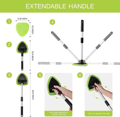 10 Count Windshield Cleaner Tool, Window Cleaning Wash Kit with 4 Microfiber Pads 1 Spray Bottle and Extendable Handle Auto Glass Wiper Kit, Green