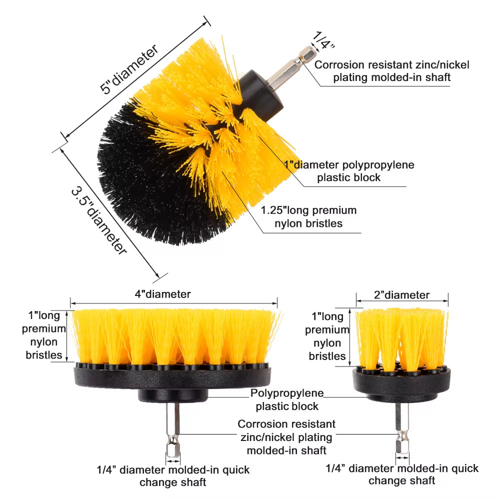 3Pcs/Set Electric Bathroom Floor Carpet Power Scrubber Cleaning for Carpet Glass Car Tires Tile Bathroom and Kitchen 2/3.5/4''