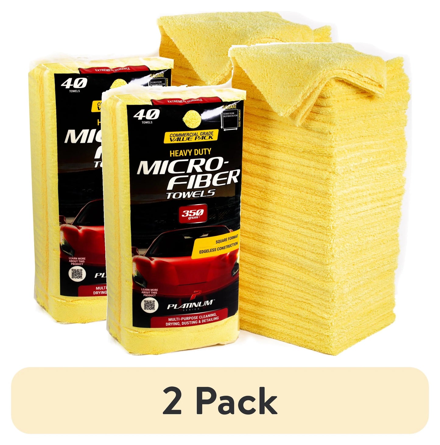 (2 Pack)  Heavy Duty Multi-Purpose Microfiber Detailing Towel, 40 Pack, Yellow