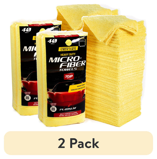 (2 Pack)  Heavy Duty Multi-Purpose Microfiber Detailing Towel, 40 Pack, Yellow