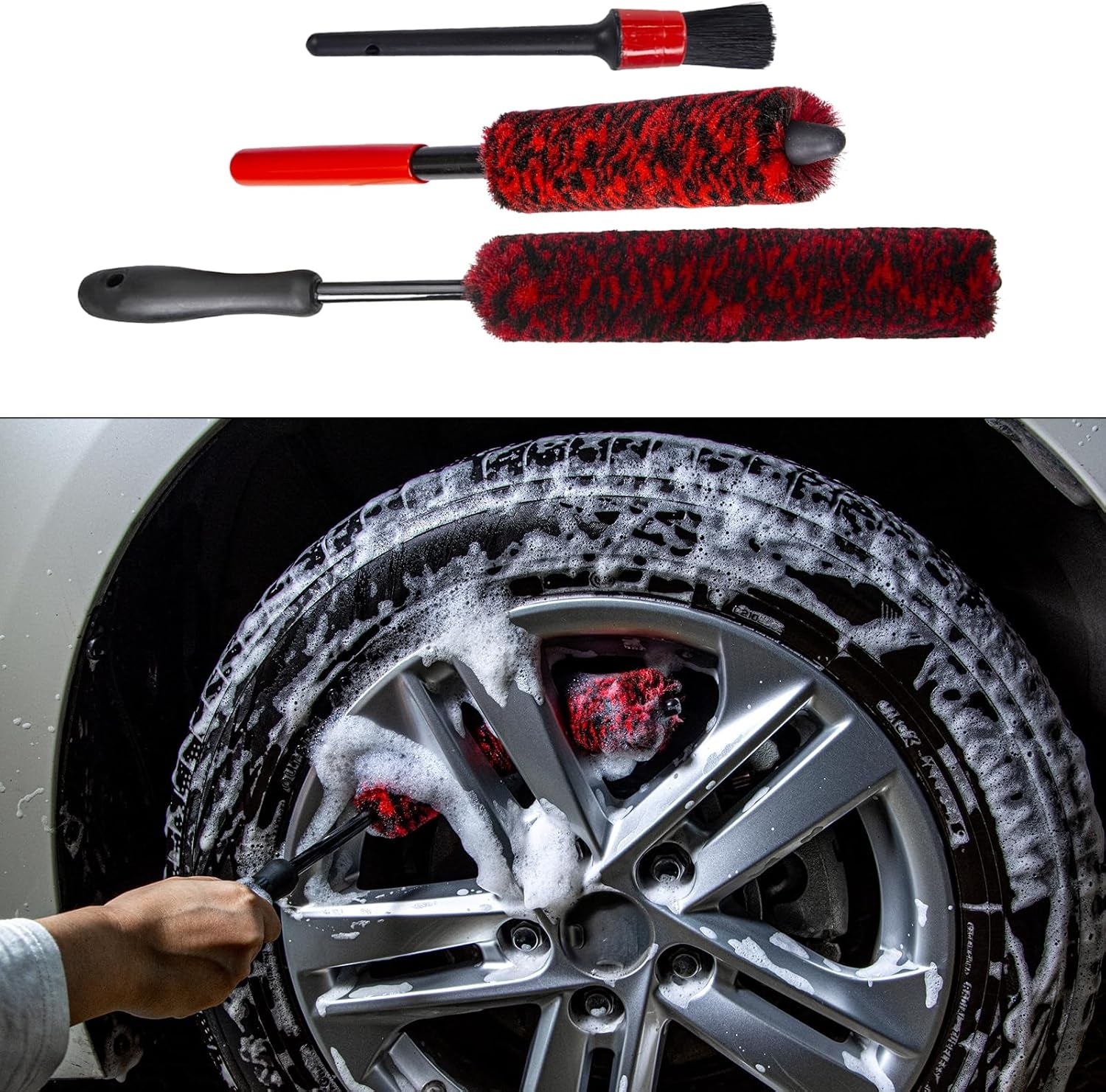 Car Wheel Brush Kit (3 Pack), Synthetic Soft Brush and Detail Brush