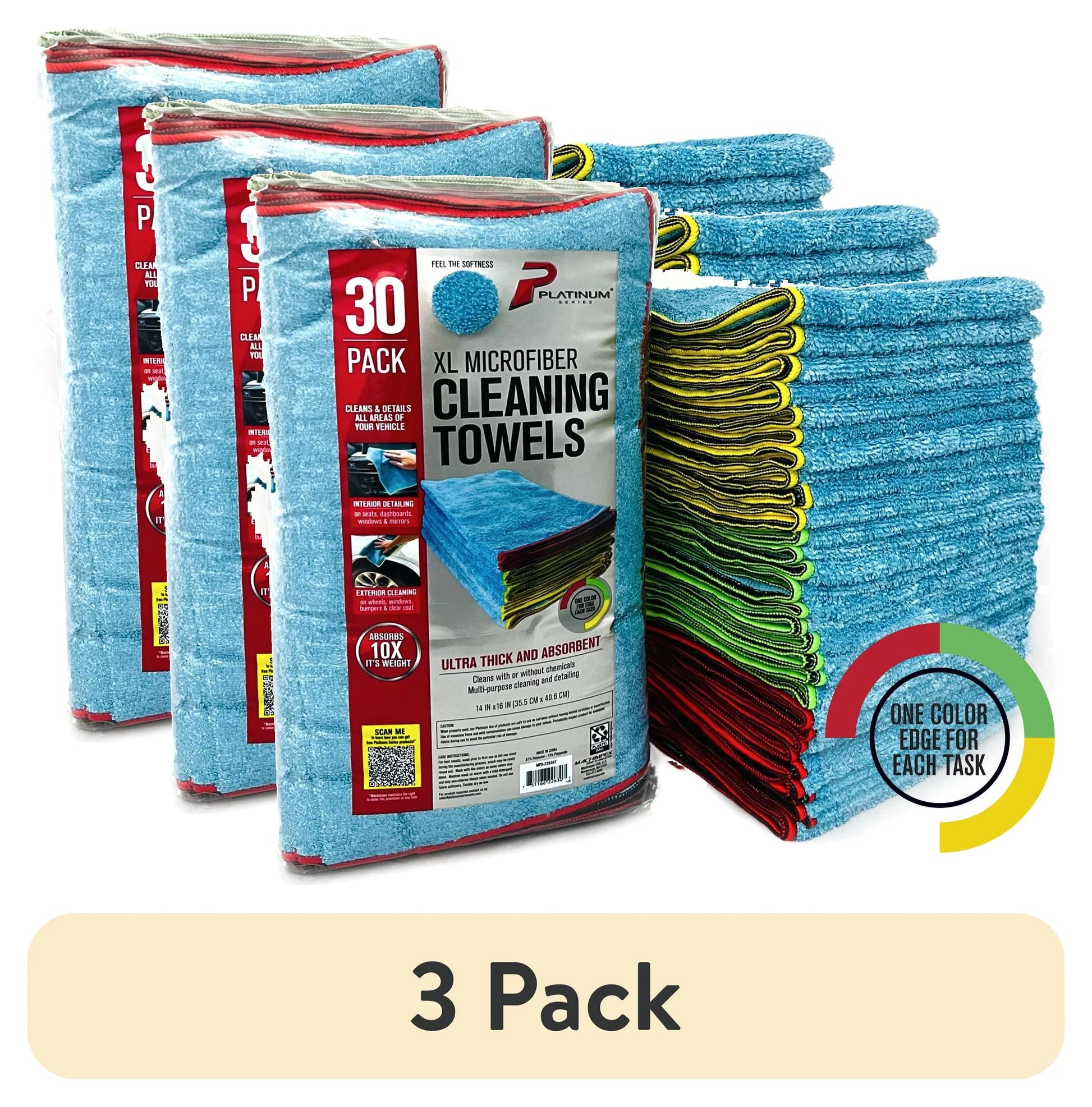 (3 Pack)  Car Wash XL Multi-Purpose Microfiber Cleaning Towels, 30 Count