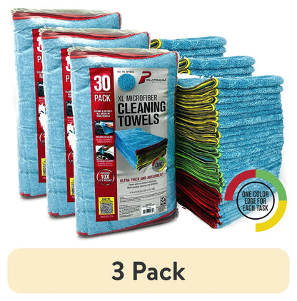 (3 Pack)  Car Wash XL Multi-Purpose Microfiber Cleaning Towels, 30 Count