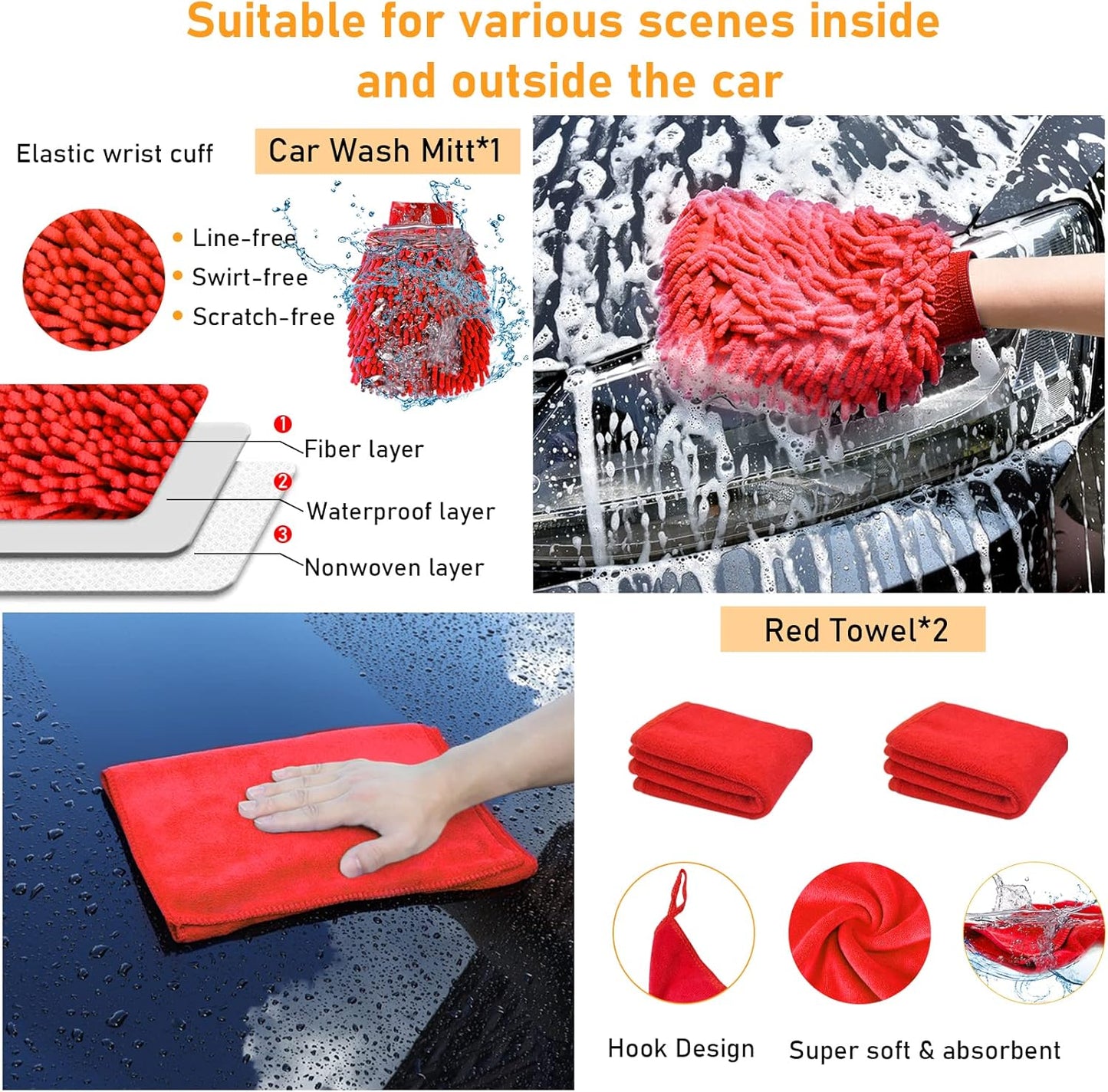 21PCS Car Detailing Drill Brush Kit,Car Detailing Set(Drill Brushes,Windshield Brush,Car Drill Polishing Pads,Scouring Pads,Wash Mitt,Cleaning Gel,Spray Bottle)