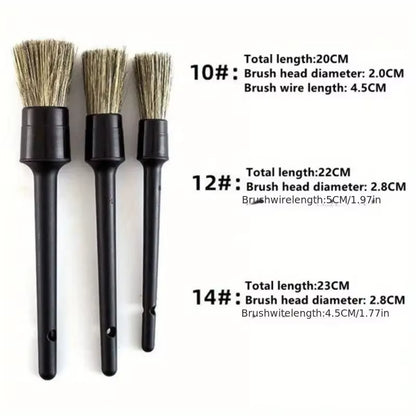3Pcs Car Exterior Interior Detail Brush Boar Hair Bristle Brushes for Car Cleaning Auto Detail Tools Dashboard Cleaning Brush