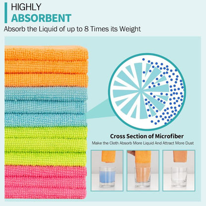 Microfiber Cleaning Cloth, 12 Pack Cleaning Rags, 12" X 12" Microfiber Towel, Lint Free Non-Abrasive Dusting Cloth, Microfiber Towels for Cars Kitchen Garage House Office