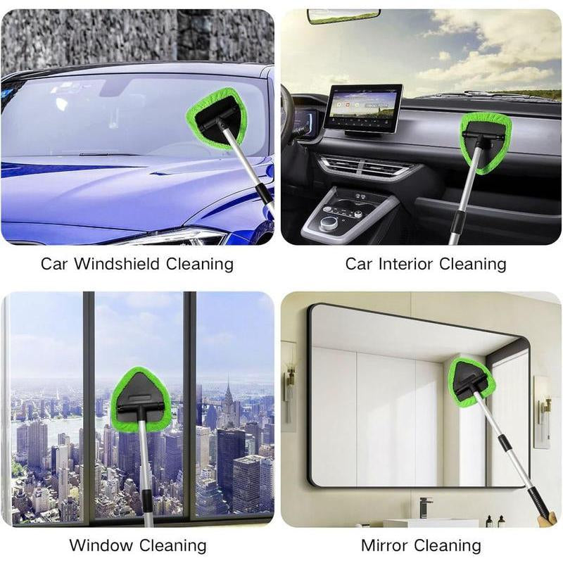 Windshield Cleaning Tool, Car Window Cleaner Windshield Cleaner with 3 Reusable and Washable Microfiber Pads and Extendable Handle Auto inside Glass Wiper