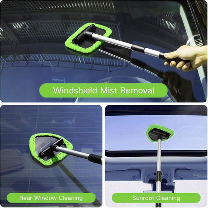 Windshield Cleaning Tool, Car Window Cleaner Windshield Cleaner with 3 Reusable and Washable Microfiber Pads and Extendable Handle Auto inside Glass Wiper