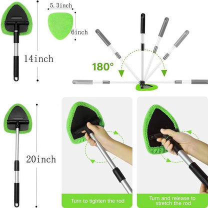 Windshield Cleaning Tool, Car Window Cleaner Windshield Cleaner with 3 Reusable and Washable Microfiber Pads and Extendable Handle Auto inside Glass Wiper