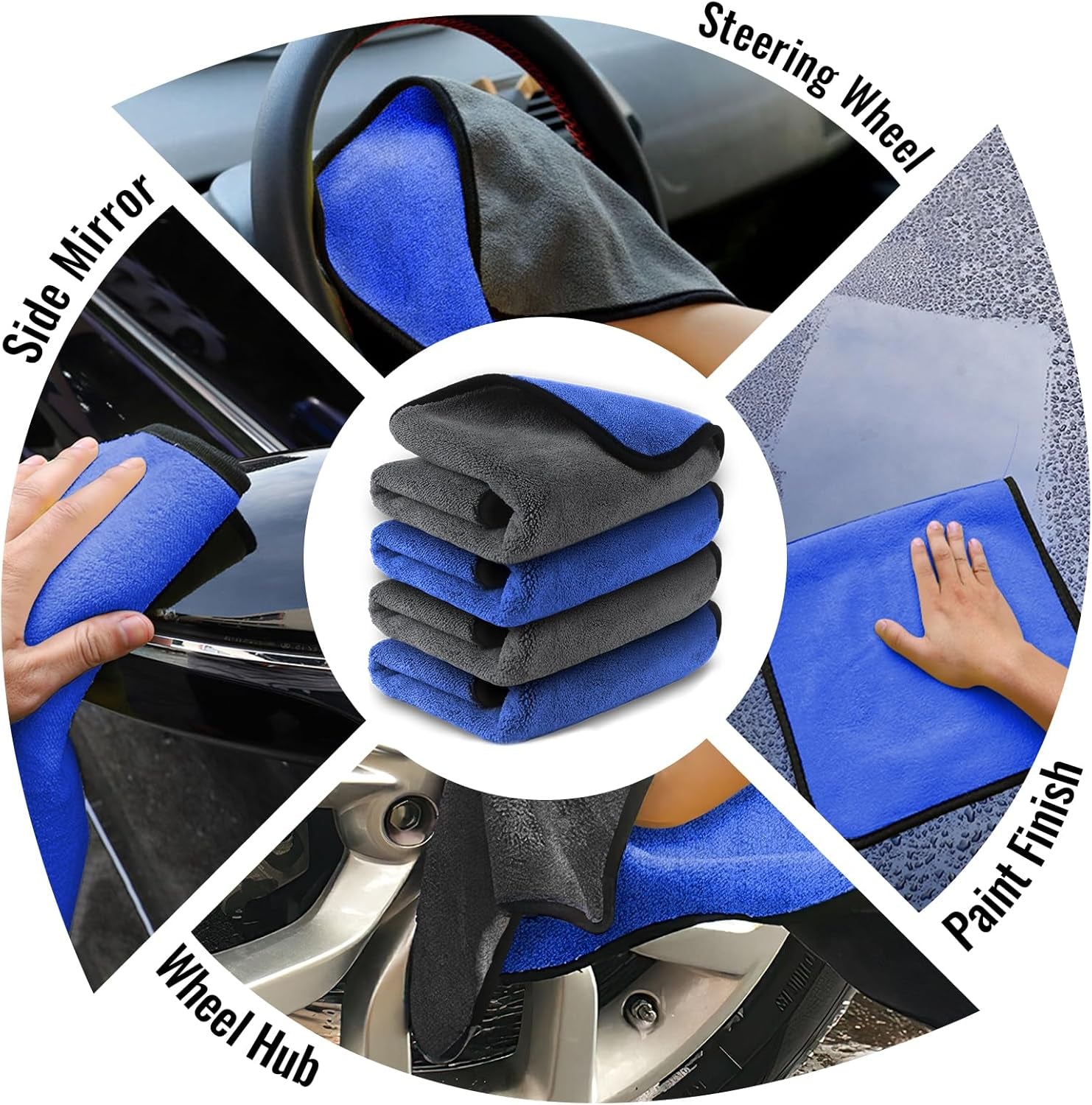 Microfiber Towels for Cars Wash Drying Thick Plush Cleaning Cloth Auto Detailing Super Absorbent for Interior & Exterior Lint Free, Streak Free, 16" X 16", 800 GSM, Pack of 4