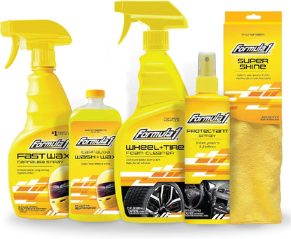 Complete Car Detailing Kit - Clean & Protect Every Surface, Includes Car Wash and Wax, Wheel Cleaner, Interior Spray and Microfiber Towel (5 Piece Bundle)