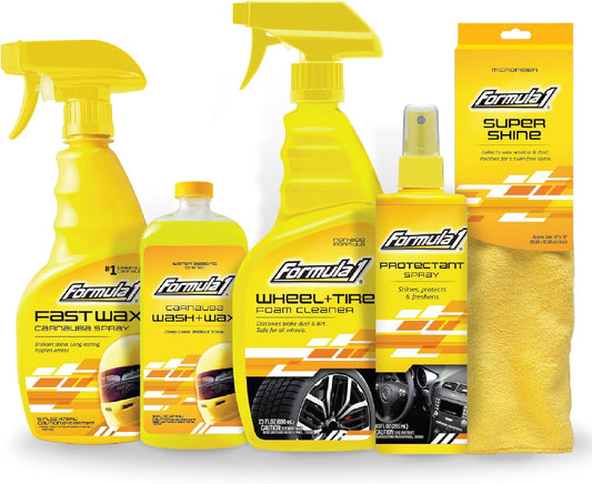 Complete Car Detailing Kit - Clean & Protect Every Surface, Includes Car Wash and Wax, Wheel Cleaner, Interior Spray and Microfiber Towel (5 Piece Bundle)