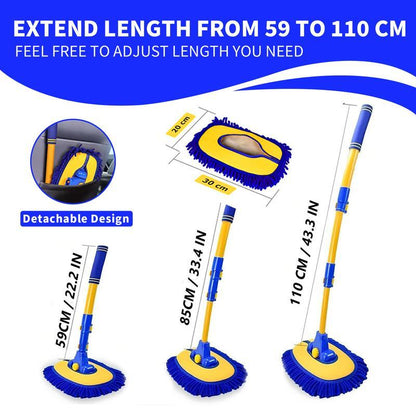 43'' Long Handle Car Wash Mop, 15° Ergonomic Design，Retractable Aluminum Alloy Pole（Durable），Microfiber Car Wash Brush，Avoid Scratching，Suitable for Cars, Trucks, Suvs, Rvs and Home - Car Wash Accessory！Car Washing Kit！Caressentials！Car Lovers Gifts！