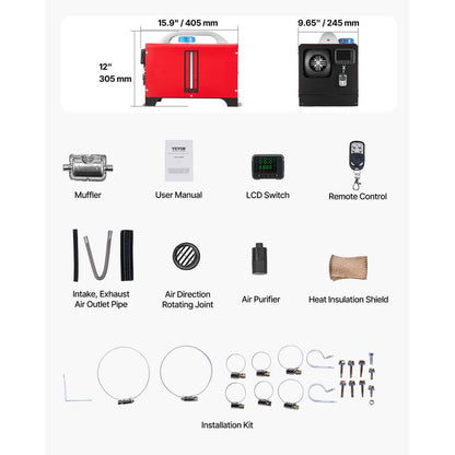 VEVOR Diesel Air Heater, Tiktokshopblackfriday, 8 Kw DC12-24V, Fast Heating Diesel Parking Heater with Remote Control and Black LCD Switch, Low Noise, Pre-Heating Function, for RV, Truck, Camper, Van, Boat and Trailer