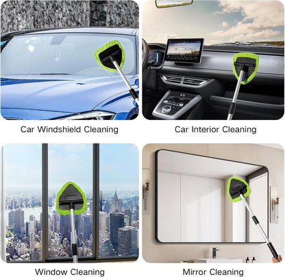 10 Count Windshield Cleaner Tool, Window Cleaning Wash Kit with 4 Microfiber Pads 1 Spray Bottle and Extendable Handle Auto Glass Wiper Kit, Green