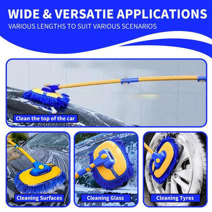 43'' Long Handle Car Wash Mop, 15° Ergonomic Design，Retractable Aluminum Alloy Pole（Durable），Microfiber Car Wash Brush，Avoid Scratching，Suitable for Cars, Trucks, Suvs, Rvs and Home - Car Wash Accessory！Car Washing Kit！Caressentials！Car Lovers Gifts！