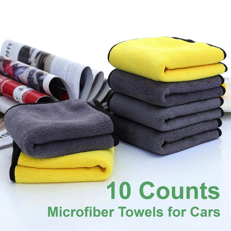 10 Counts Microfiber Towels, Lint-Free Drying Towels, Thickened to Absorb Large Amounts of Water, Machine Washable for Easy Care, Dual-Sided for Cars and Home Cleaning
