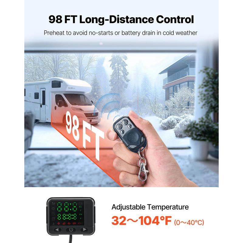 VEVOR Diesel Air Heater, Tiktokshopblackfriday, 8 Kw DC12-24V, Fast Heating Diesel Parking Heater with Remote Control and Black LCD Switch, Low Noise, Pre-Heating Function, for RV, Truck, Camper, Van, Boat and Trailer