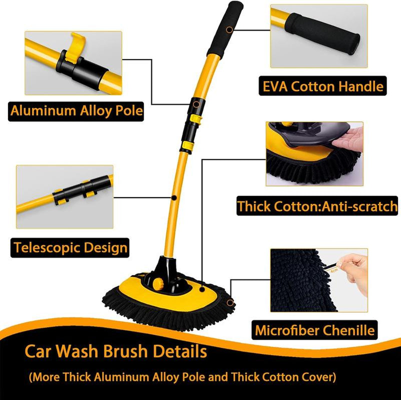 Microfiber Car Wash Brush with Extension Rod Ergonomic Design for Detailed Cleaning & Windshield Care Essential Car Cleaning Supplies