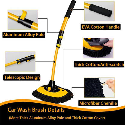 Microfiber Car Wash Brush with Extension Rod Ergonomic Design for Detailed Cleaning & Windshield Care Essential Car Cleaning Supplies