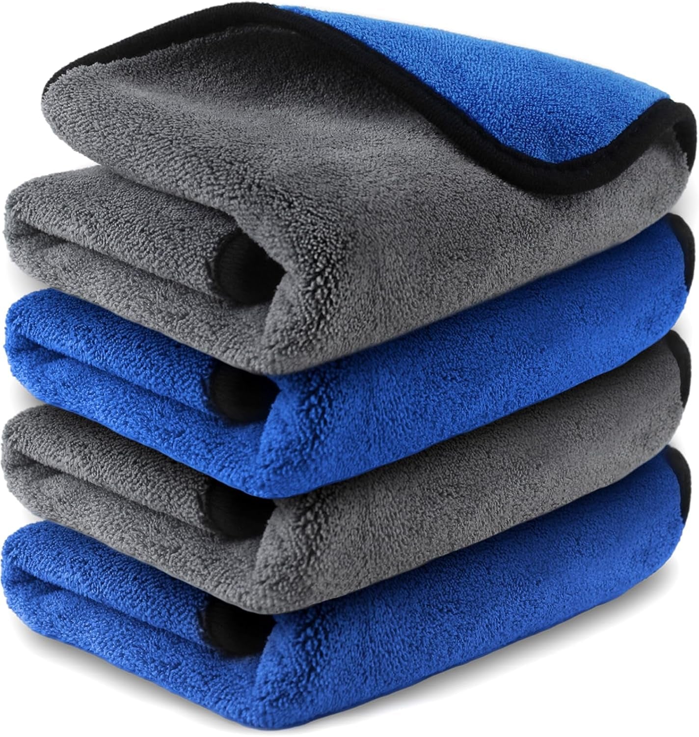 Microfiber Towels for Cars Wash Drying Thick Plush Cleaning Cloth Auto Detailing Super Absorbent for Interior & Exterior Lint Free, Streak Free, 16" X 16", 800 GSM, Pack of 4