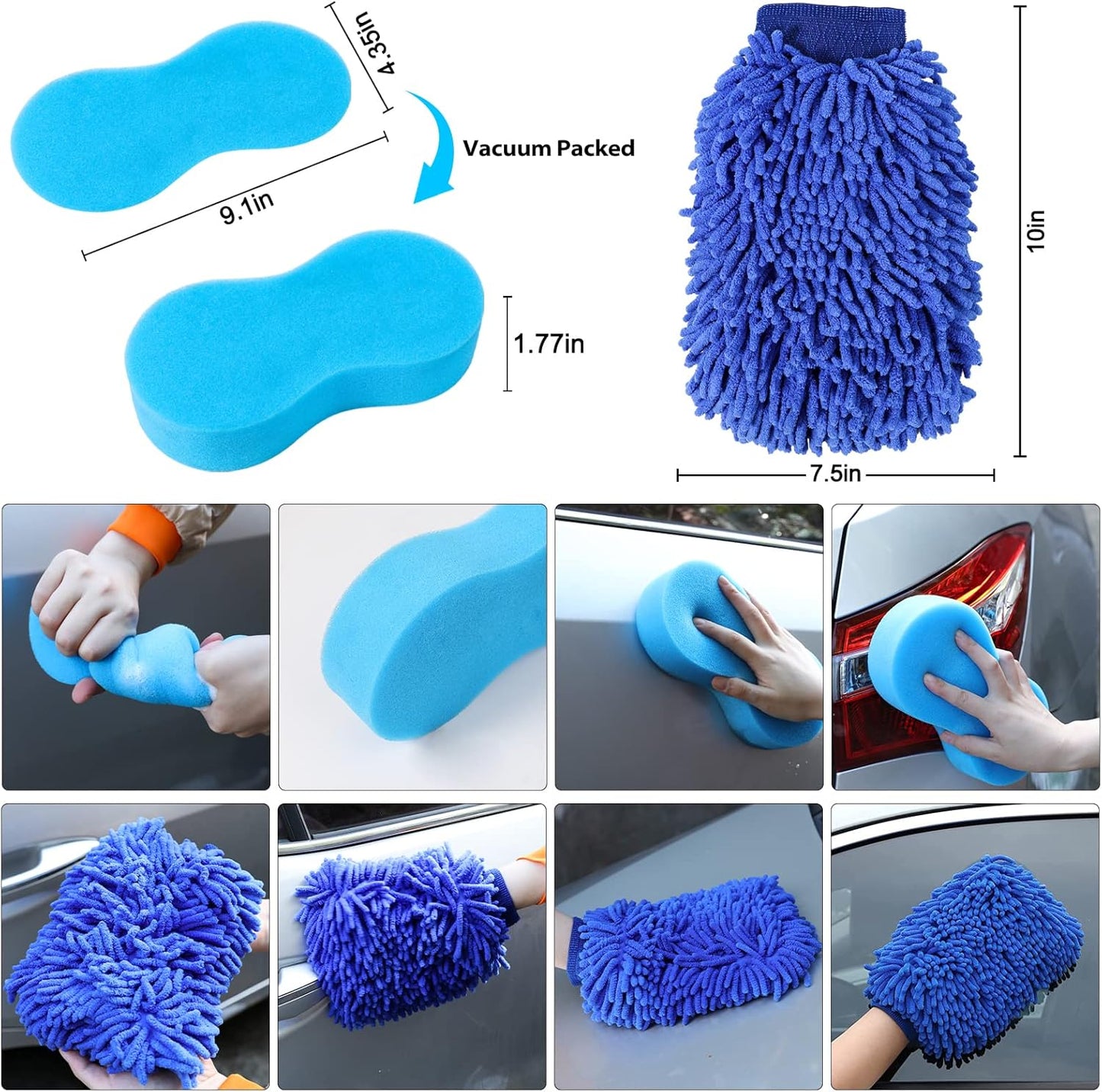 35PCS Car Detailing Brush Kit, Car Exterior Interior Cleaning Detail Brushes Set, House Bathroom Cleaner Tools (Wash Mitt, Towels and Sponge, Windshield Tool, Wheels, Leather, Air Vents), Blue