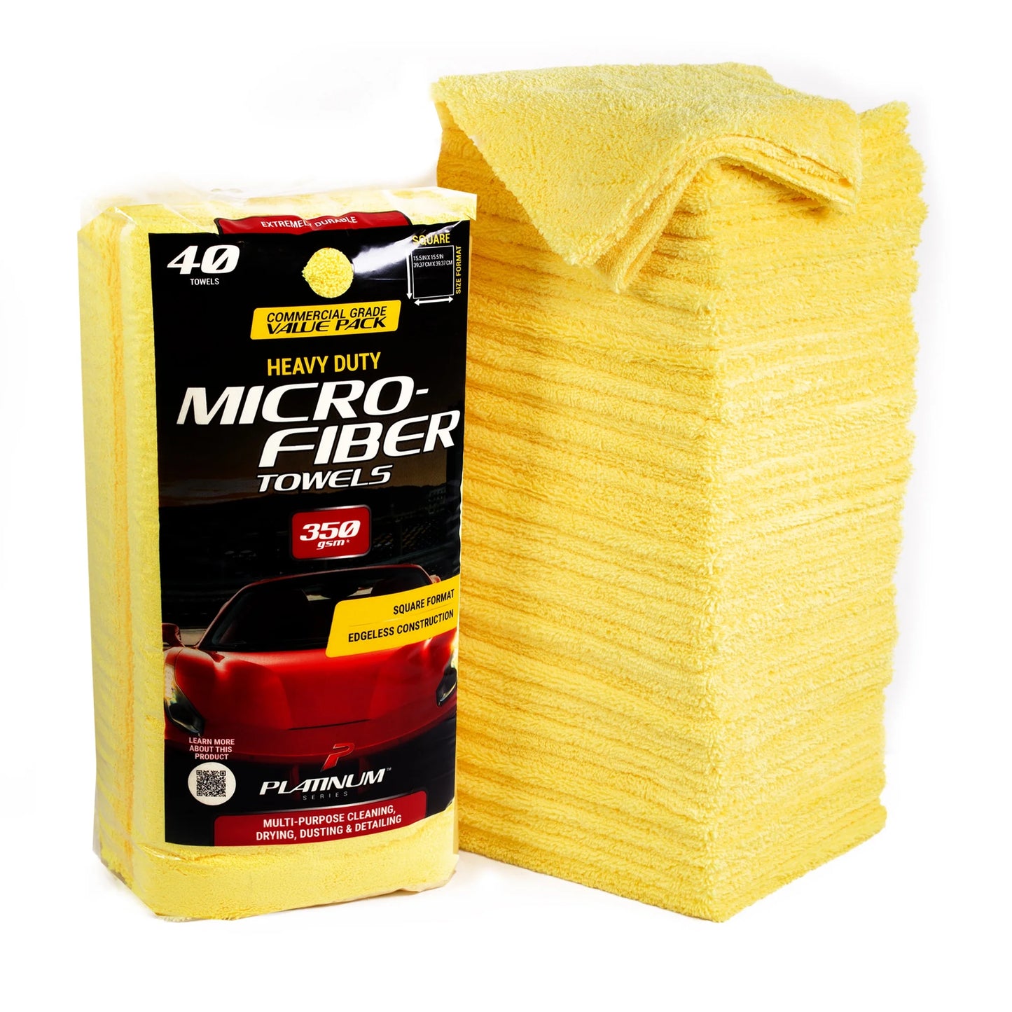 (2 Pack)  Heavy Duty Multi-Purpose Microfiber Detailing Towel, 40 Pack, Yellow