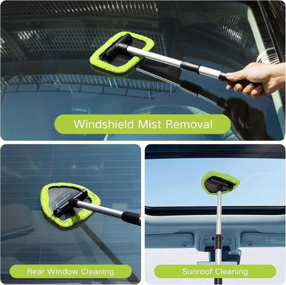 10 Count Windshield Cleaner Tool, Window Cleaning Wash Kit with 4 Microfiber Pads 1 Spray Bottle and Extendable Handle Auto Glass Wiper Kit, Green