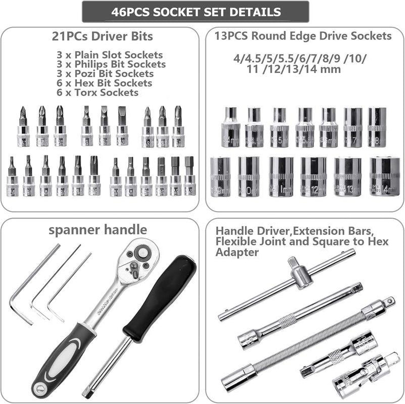 Socket Wrench Set, 46-In-1 Automobile Tool Box