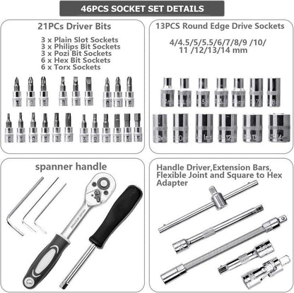 Socket Wrench Set, 46-In-1 Automobile Tool Box
