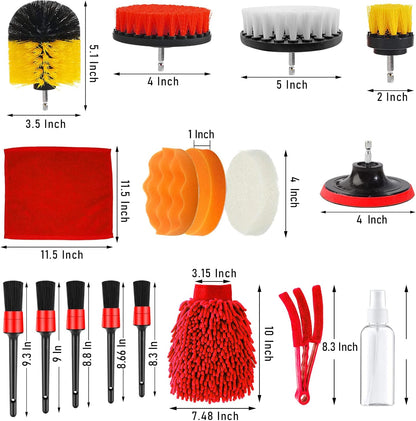 21PCS Car Detailing Drill Brush Kit,Car Detailing Set(Drill Brushes,Windshield Brush,Car Drill Polishing Pads,Scouring Pads,Wash Mitt,Cleaning Gel,Spray Bottle)