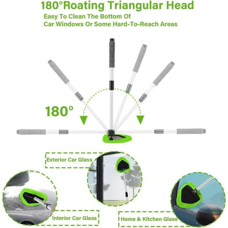 Windshield Cleaning Tool, Car Window Cleaner Windshield Cleaner with 3 Reusable and Washable Microfiber Pads and Extendable Handle Auto inside Glass Wiper