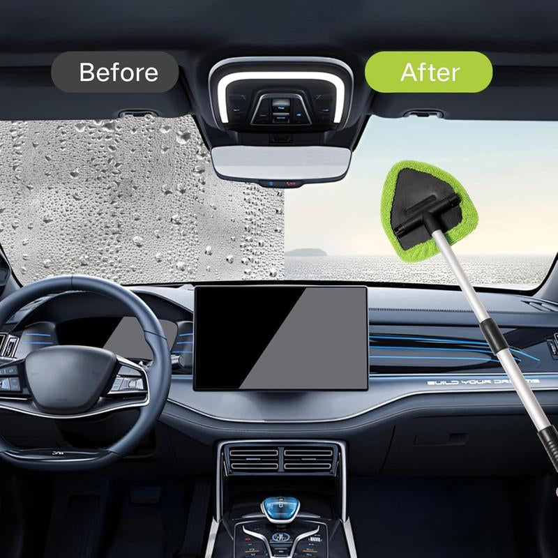 10 Count Windshield Cleaner Tool, Window Cleaning Wash Kit with 4 Microfiber Pads 1 Spray Bottle and Extendable Handle Auto Glass Wiper Kit, Green