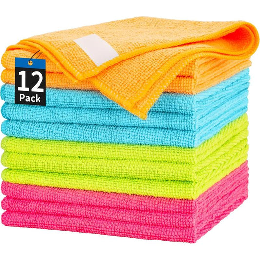 Microfiber Cleaning Cloth, 12 Pack Cleaning Rags, 12" X 12" Microfiber Towel, Lint Free Non-Abrasive Dusting Cloth, Microfiber Towels for Cars Kitchen Garage House Office