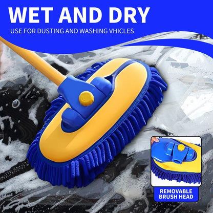 43'' Long Handle Car Wash Mop, 15° Ergonomic Design，Retractable Aluminum Alloy Pole（Durable），Microfiber Car Wash Brush，Avoid Scratching，Suitable for Cars, Trucks, Suvs, Rvs and Home - Car Wash Accessory！Car Washing Kit！Caressentials！Car Lovers Gifts！
