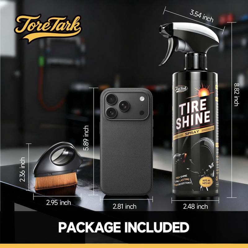 TORETARK Tire Shine Spray 16 Oz Hydrophobic Formula for Extreme Water Repellency UV Protection High Shine Long Lasting Stain Resistant Tire Care Product，Best Gift for Christmas.